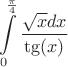 $$\int\limits_{0}^{\frac{\pi}{4}} \frac{\sqrt{x} dx}{\tg(x)}$$ $$\int\limits_{0}^{\frac{\pi}{4}} \frac{\sqrt{x} dx}{\tg(x)}$$