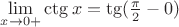 $ \lim\limits_{x\to 0+}\ctg x=\tg(\frac{\pi}{2}-0)$