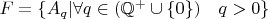$F = \{A_q|\forall q\in(\mathbb Q^+\cup\{0\})\ \ \ q>0\}$