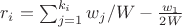 $r_i=\sum_{j=1}^{k_i}w_j / W-\frac{w_1}{2 W}$