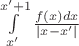 $\int\limits_{x'}^{x'+1}\frac{f(x)dx}{|x-x'|}$