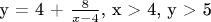 y = 4 + $\frac {8}{x-4} $, x > 4, y > 5