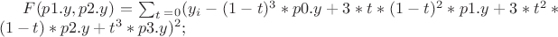 $F(p1.y,p2.y) = \sum_t_=_0 (y_i  - (1-t)^3 * p0.y + 3*t*(1-t)^2 *p1.y + 3 * t^2 *(1-t) * p2.y + t^3* p3.y )^2 ; $