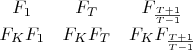 $$\begin{matrix}
F_1 & F_T & F_{\frac{T+1}{T-1}}\\ 
F_KF_1  &  F_KF_T  & F_KF_{\frac{T+1}{T-1}}
\end{matrix}$$