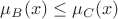 $\mu_B(x)\le \mu_C(x)$ $\mu_B(x)\le \mu_C(x)$
