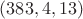 $(383, 4, 13)$