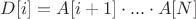 $D[i]=A[i+1]\cdot...\cdot A[N]$