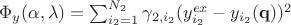 $\Phi_y (\alpha, \lambda)=  \sum_{i_2=1}^{N_2} \gamma_{2,i_2} (y_{i_2}^{ex} - y_{i_2}(\mathbf{q}))^2$
