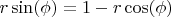 $r \sin(\phi) = 1- r \cos(\phi)$