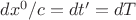 $dx^0/c=dt'=dT$