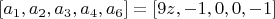 $[a_1, a_2, a_3, a_4, a_6]=[9z, -1, 0, 0, -1]$
