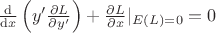 $\frac{\mathrm{d}}{\mathrm{d} x} \left(y' \frac{\partial L}{\partial y'} \right) + \frac{\partial L}{\partial x}|_{E(L) = 0} = 0$
