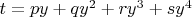 $t = p y + q y^2 + r y^3 + s y^4$