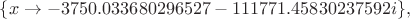 $\{x\to-3750.033680296527-111771.45830237592i\},$