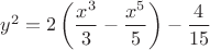 $y^2 = 2 \left (\dfrac{x^3}{3}-\dfrac{x^5}{5}\right )-\dfrac{4}{15}$