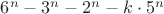 $6^n-3^n-2^n-k\cdot 5^n$