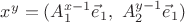 $x^y=({A}^{x-1}_1\vec{e}_1,\ {A}^{y-1}_2 \vec{e}_1)$