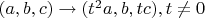 $(a,b,c) \to (t^2 a,b,t c), t \neq 0$