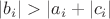 $|b_i| > |a_i+|c_i|$