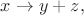 $x\to y+z,$