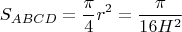 $$S_{ABCD}=\frac\pi 4 r^2=\frac\pi{16H^2}$$