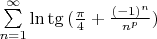 $\sum\limits_{n=1}^\infty \ln \tg{({\frac \pi 4} + \frac {(-1)^n} {n^p}})}$
