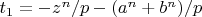 $t_{1}=-z^{n}/p-(a^{n}+b^{n})/p$