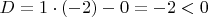 $D=1 \cdot (-2)-0=-2<0$