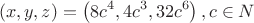 \[\left( {x,y,z} \right) = \left( {8{c^4},4{c^3},32{c^6}} \right),c \in N\]