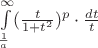 $\int\limits_{\frac{1}{a}}^{\infty}(\frac{t}{1+t^2})^p \cdot \frac{dt}{t}$