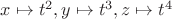 $x\mapsto t^2, y\mapsto t^3, z\mapsto t^4$