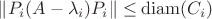 $\|P_i(A-\lambda_i)P_i\|\le \mathrm{diam}(C_i)$