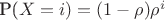 P($X=i)=(1-\rho)\rho^i
