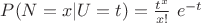 $P(N=x|U=t)=\frac{t^x}{x!}\ e^{-t}$