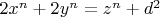 $2x^n+2y^n=z^n+d^2$