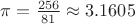 $\pi=\frac {256}{81}\approx 3.1605$