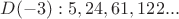 $D(-3): 5,24,61,122...$
