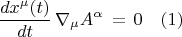 $$\frac{dx^{\mu}(t)}{dt} \, \nabla_{\mu} A^{\alpha} \, = \, 0 \quad (1)$$