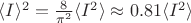 $\langle I\rangle^2=\frac{8}{\pi^2}\langle I^2\rangle\approx 0.81\langle I^2\rangle$