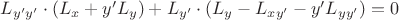 $L_{y'y'}\cdot (L_x + y'L_y) + L_{y'}\cdot (L_y - L_{xy'} - y'L_{yy'}) = 0$