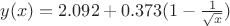 $y(x)=2.092+0.373(1-\frac {1}{\sqrt{x}})$