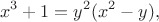$$
 x^3+1=y^2(x^2-y),
 $$