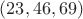 $(23,46,69)$