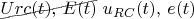 $\begin{xy}*{Urc(t),\, E(t)};p+LD;+UR**h@{-}\end{xy}\; u_{RC}(t),\, e(t) $