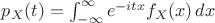$p_X(t)=\int_{-\infty}^\infty e^{-itx}f_X(x)\,dx$