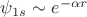 $\psi _{1s} \sim e^{-\alpha r}$