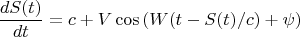 $$\frac{dS(t)}{dt}=c+V\cos\left (W(t-S(t)/c)+\psi \right )$$