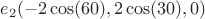 $e_2(-2\cos(60),2\cos(30),0)$