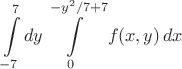 $\displaystyle\int\limits_{-7}^{7}dy\int\limits_{0}^{{-y^2/7}+7} f(x,y)\,dx$