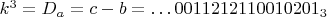 $k^3=D_a=c-b=\dots 0011212110010201_3$